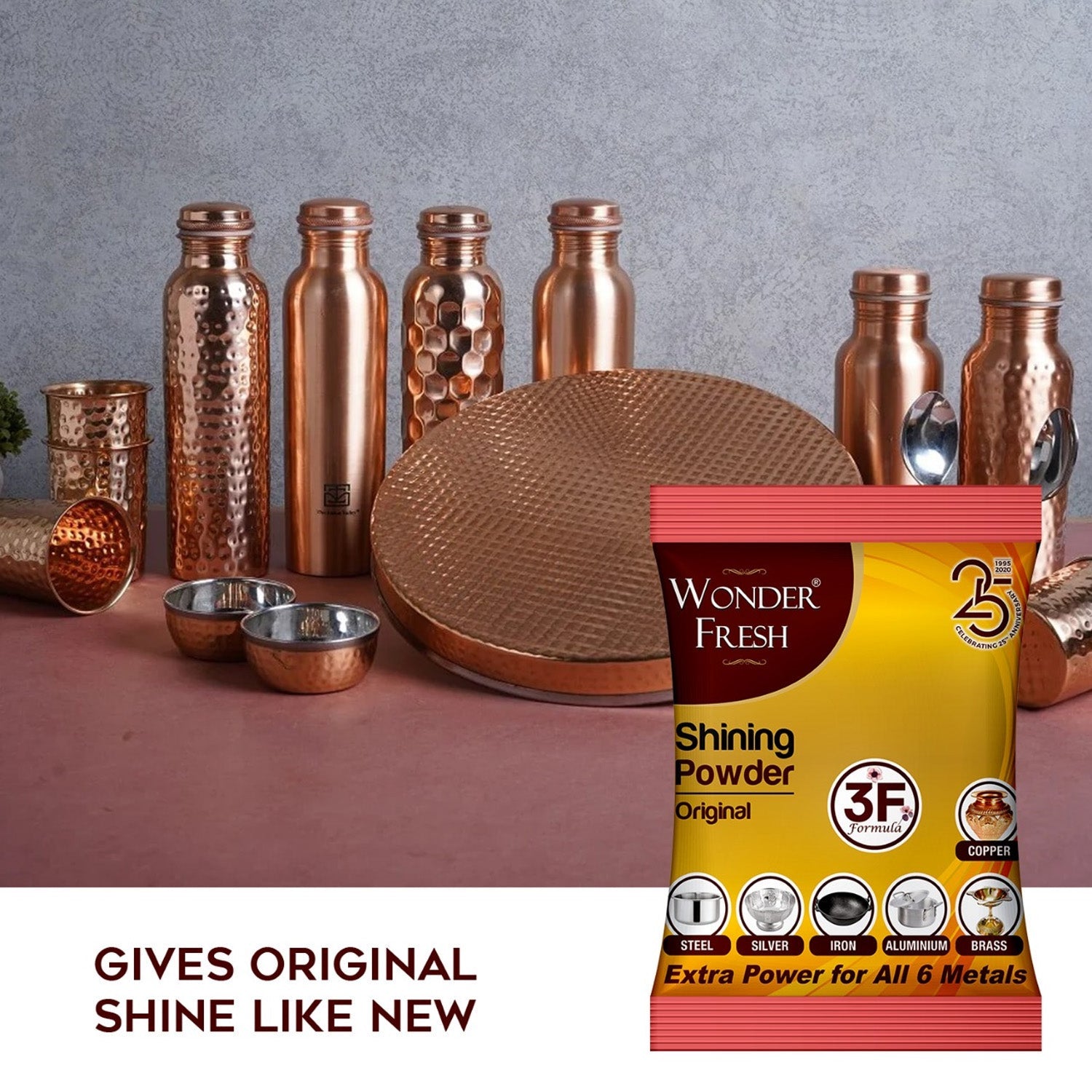 Shining Powder, Cleans and Polishes Copper, Brass, Silver, Aluminum, Iron, and Steel, Removes Tarnish and Oxidation (200 GM) Shining Powder, Cleans and Polishes Copper, Brass, Silver, Aluminum, Iron, and Steel, Removes Tarnish and Oxidation (200 GM)